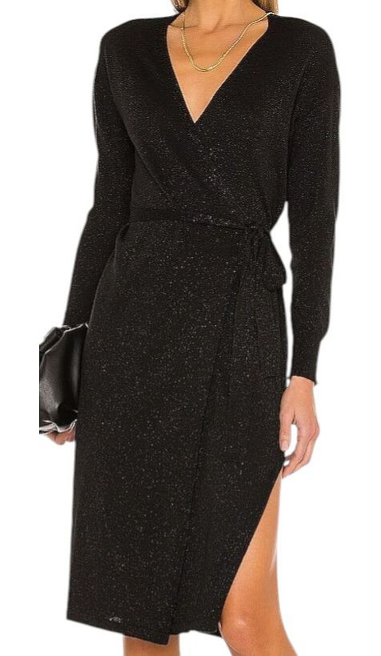 NWT Lovers & Friends Azita Black Knit Lurex Full Wrap Dress Small